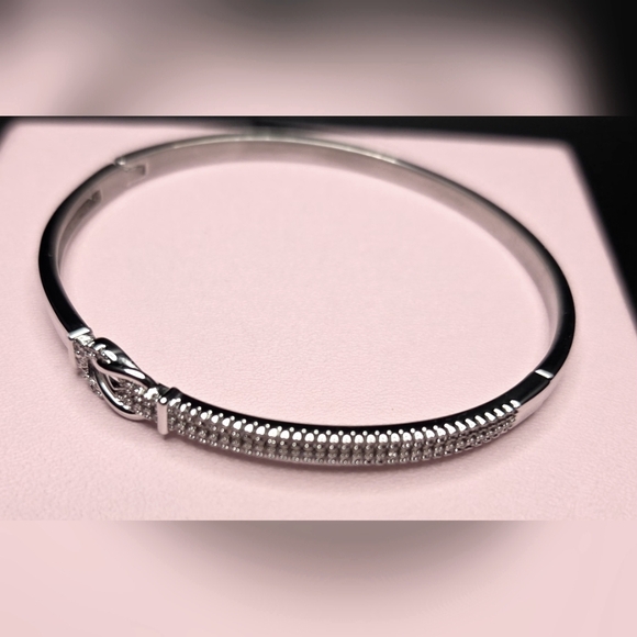 Brand New Sterling Silver 925 With 18K White Gold Plated Bangle Bracelet - Picture 6 of 10